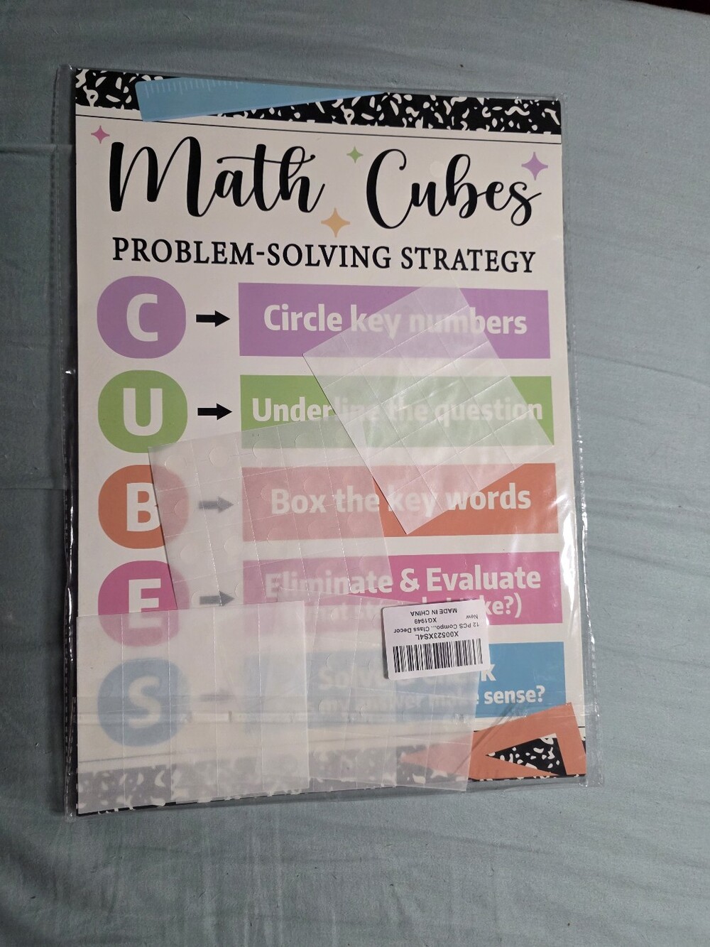 Math Cubes Problem-Solving Strategy Poster - Multicolor